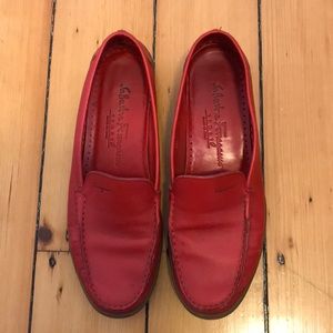 Salvatore Ferragamo red leather drivers